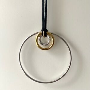 Two-Tone Gold and Silver Hoop Pendant Necklace